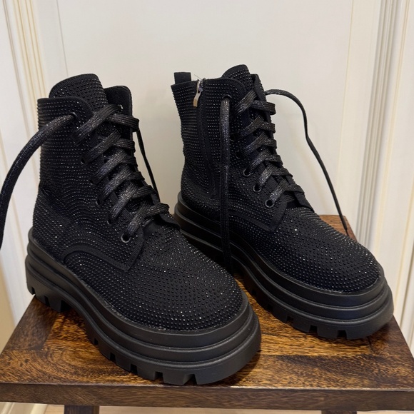 Black Glitter Combat Boots - Picture 4 of 7